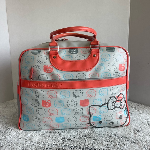 Hello Kitty Handbags - Hello Kitty White Tote Bag with Coral Accents and Character Print